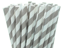 Tall Paper Straws - Grey Stripes 