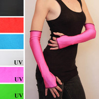 Long Hot Pink Nylon Arm Warmers 