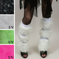 White Fur Striped Leg Warmers