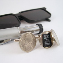 Secret Compartment Nickel Cufflinks can hold a mini SD card