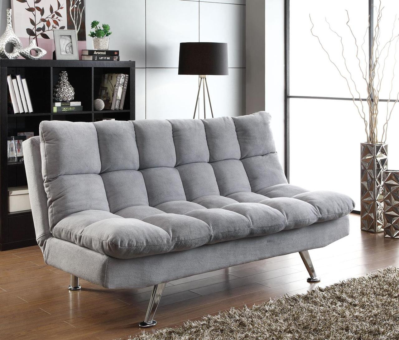 Plush Sofa Bed in Grey Teddy Bear Fabric Miami Direct Furniture