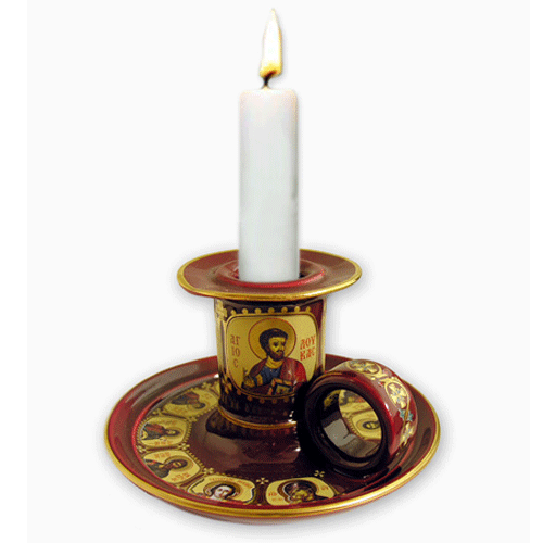 Ceramic candle holder (red) Ancient Faith Store