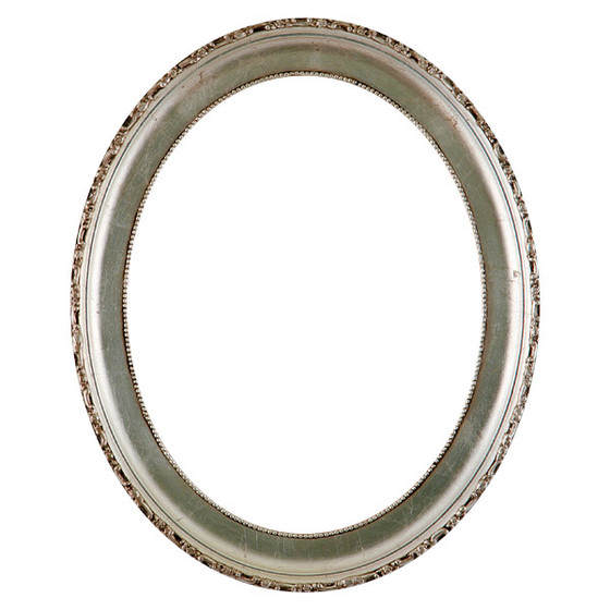 Oval Frame In Silver Leaf Finish With Brown Antique