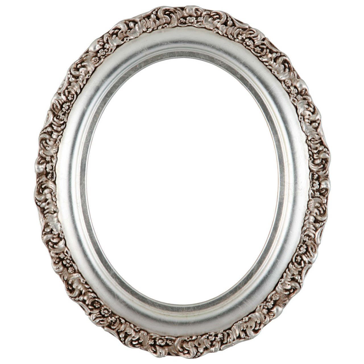 Oval Frame In Silver Leaf Finish With Brown Antique Antique Silver