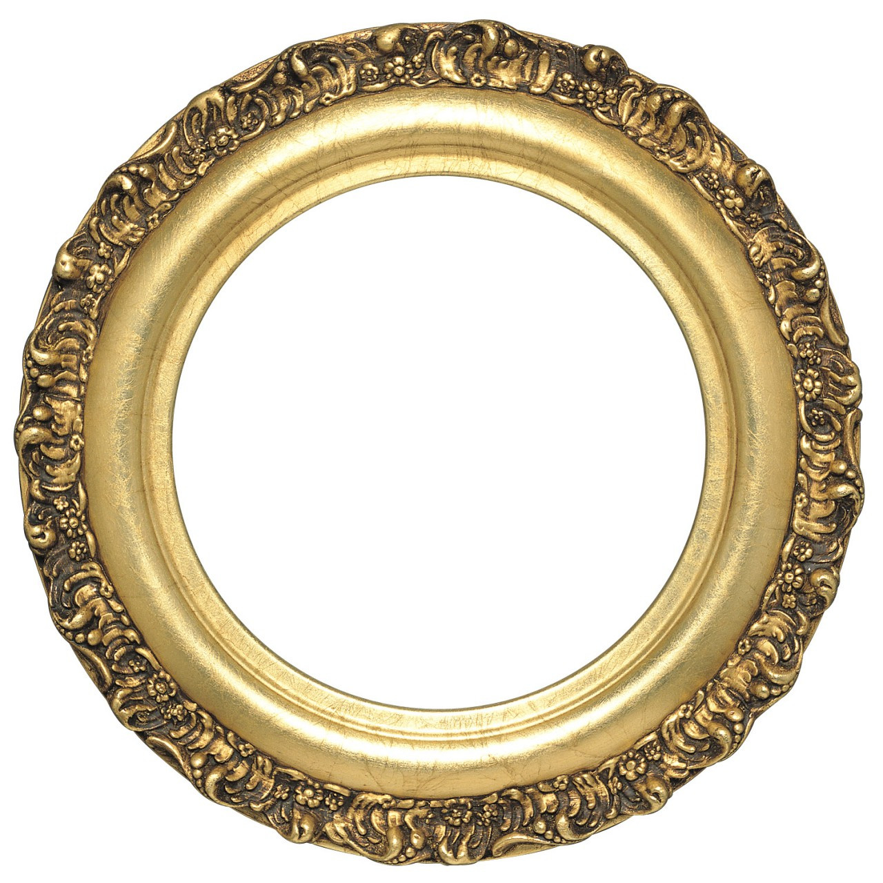 Round Frame In Gold Leaf Finish| Ornate Decorations On Flat Profile