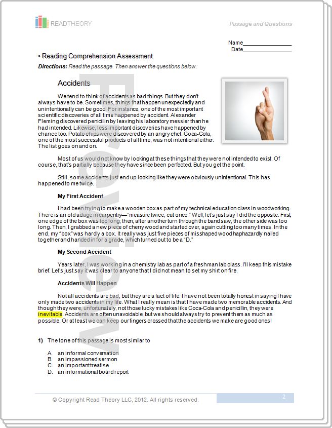 Worksheets Read Theory Grade 7 Answer Key grade 7 page 1 read theory workbooks accidents 7g 780l
