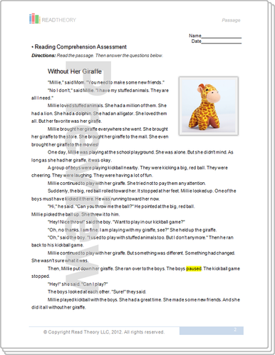 Worksheets Read Theory Llc without her giraffe 3g 140l read theory workbooks image 1