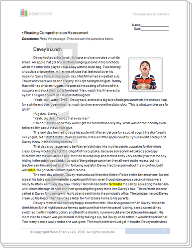 Worksheets Read Theory Llc daveys lunch 8g 740l read theory workbooks image 1