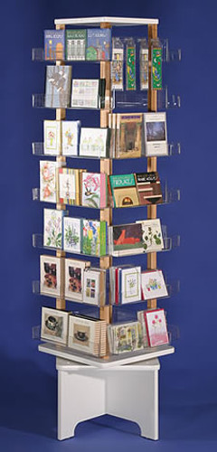 Sturdy, elegant, clear acrylic floor spinner is perfect for displaying greeting cards, postcards, and other items.