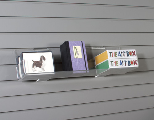 Perfect retail shelf for displaying CDs, books, or boxes on existing standard slatwall.