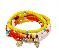 JAPANESE SEED BEAD BRACELET STACK SKULL MULTI