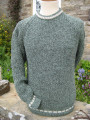 Brownsey sweater in green/black fleck pure British wool with crew neck and raglan sleeves.
