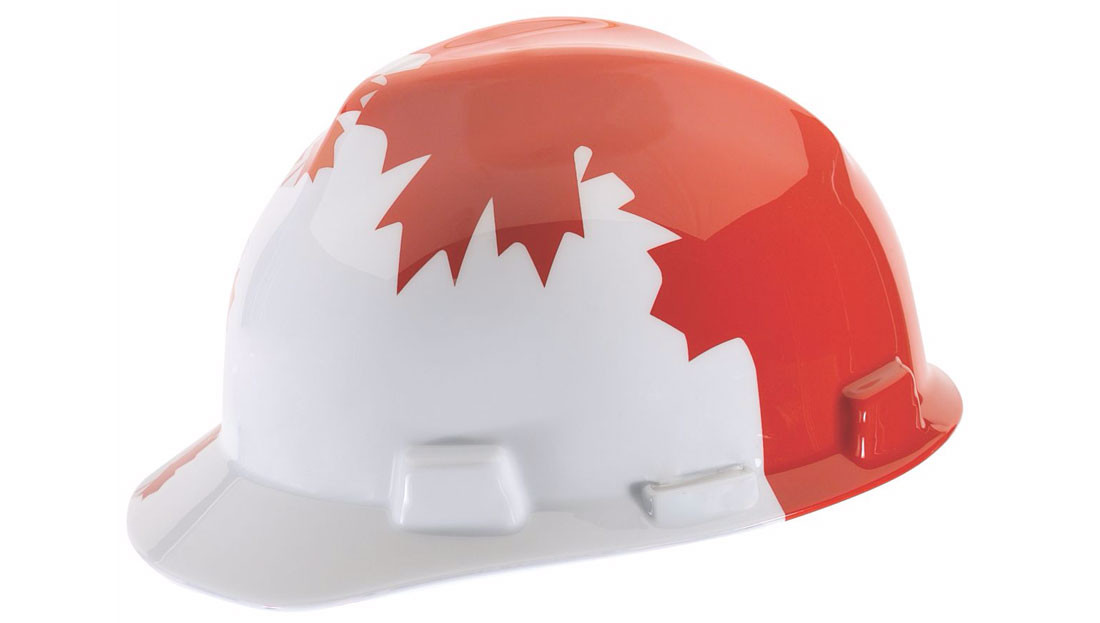 Canadian Flag Hard Hat w/ Maple Leaf CSA, Type 1 MSA VGard
