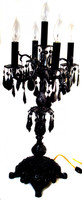 Antique brass candelabra painted with black enamel and draped with black STRASS crystal