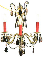 Antique brass and wood wall sconce accented with jet black and golden teak STRASS Swarovski crystal