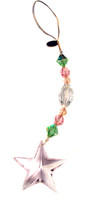 STAR CHARM Window Prism /Ornament/ Suncatcher 
Limited Edition (1 of 30) 
$85

MADE WITH SWAROVSKI ELEMENTS and STRASS® Swarovski Crystals. 

Each one was created as a limited edition item. Only 30 of each has been made and are being offered for a short period of time. They are a great way to bring something ornate and unusual into your home whether it be to catch some sun in your room, dress up a vase or decorate the tie-backs on your curtains. 


Item SKU: KCS

 	•Measures 7" lenght
 	•Made with CRYSTALLIZED™– Swarovski® Elements and finished with a 50m Strass® Swarovski® pendent.
 	•15m crystal is a rare discontinued Swarovski® crystal, Peridot is a rare vintage Swarovski® crystal
 	•Handcrafted by Designer Karen Curtis
 	• Colors include: crystal, rose, peridot, peach and pink