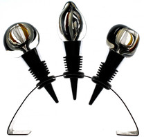 Art Glass in a more functional form.  Each wine stopper is hand blown.  Sets come with 3 different shaped wine stoppers.
