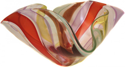 Large Glass Floppy Bowl from the adorned collection features vibrant and structure color in a free form shape.