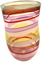 hand blown glass vase - purple, brown, red, lime, green, and white.  It is one of a kind from Karen's adorned collection