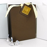 Large Bag Box shown in Shimmering Chocolate. Gift Tag, Foil Seal & Ribbon not included.