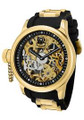 Invicta 1844 Men's Russian Diver Mechanical Gold Tone Skelton Dial Black Polyurethane Watch | Free Shipping