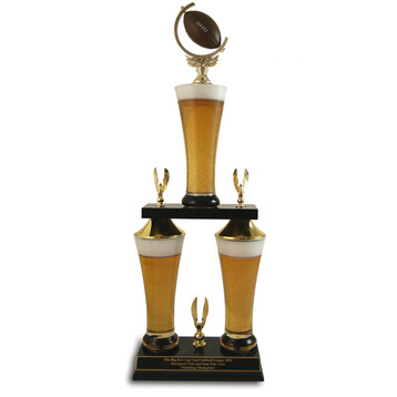 gold fantasy football trophy $ 275 00 crystal football trophy $ 450 00    football beer trophy