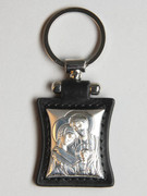 Key Ring: Sterling Silver/Black Leather: Holy Family