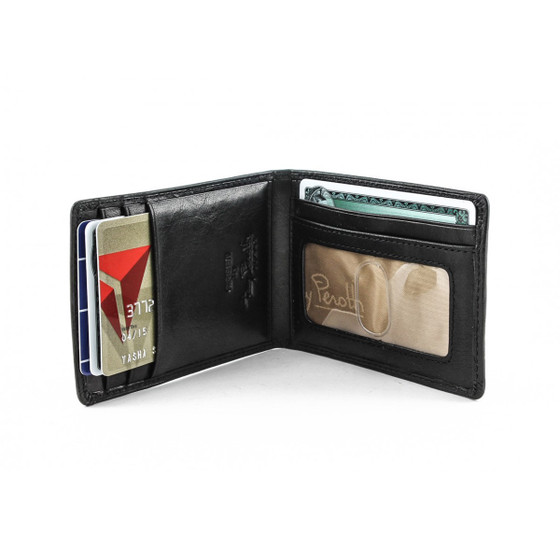 Tony Perotti Mens Italian Cow Leather Bifold Spring Tension Money Clip Wallet with ID Window