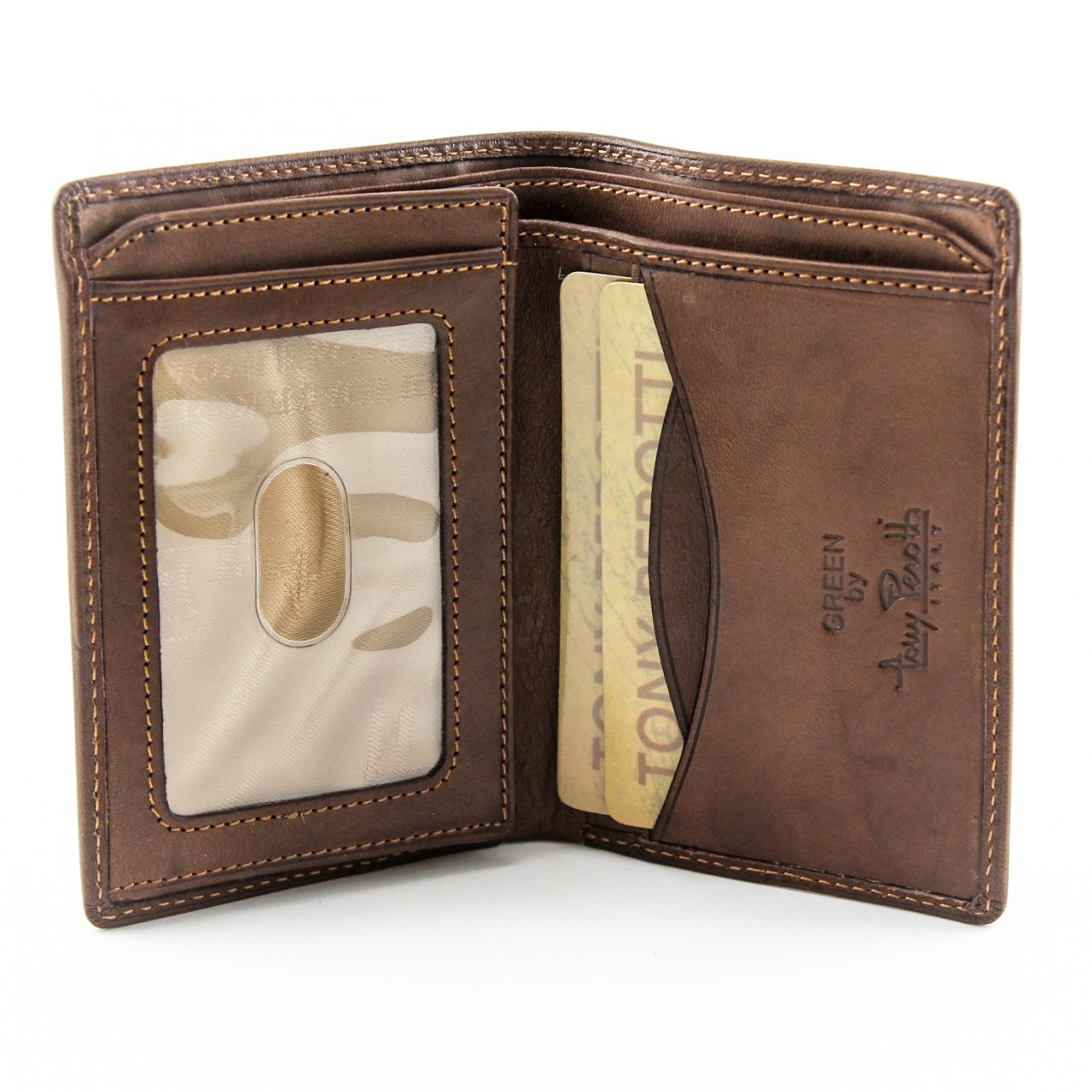 Tony Perotti Mens Italian Cow Leather Front Pocket Vertical Bifold Wallet with ID Window Flap