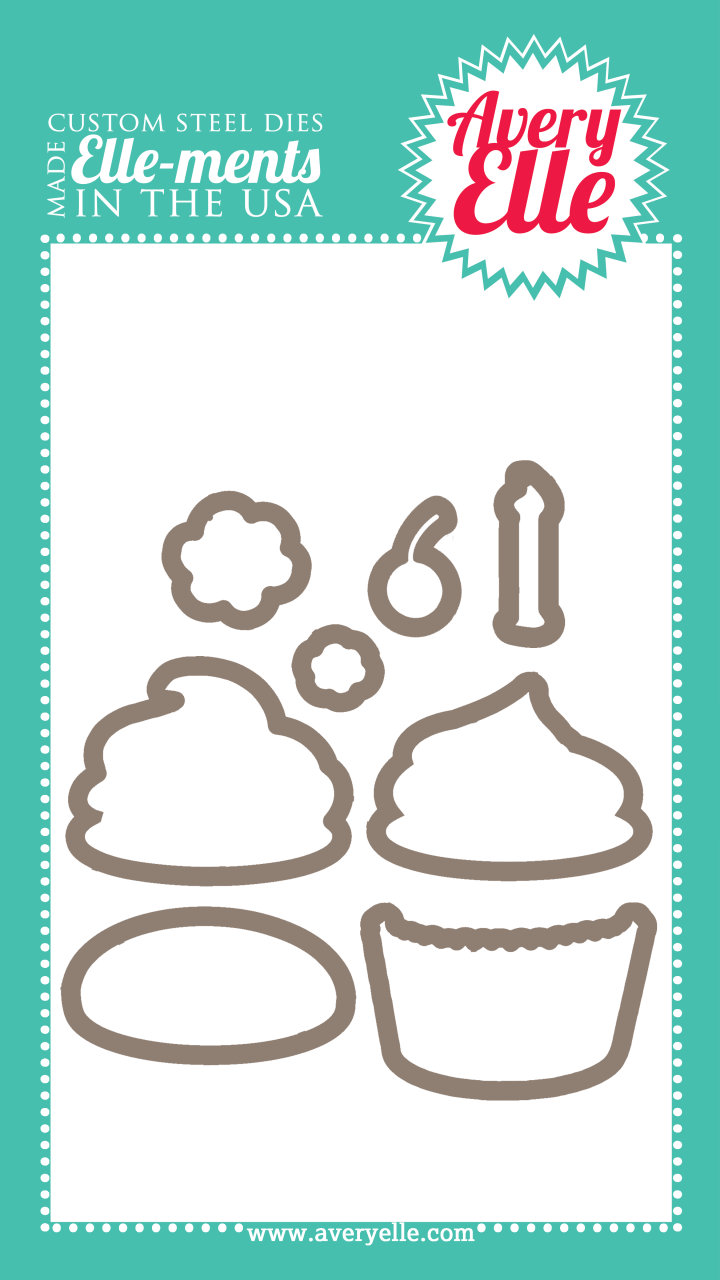 Our Cupcakes Elle-ments Custom Steel Die are exclusive to Avery Elle.  These premium steel dies coordinate with our Cupcakes clear photopolymer stamp set and are proudly made in the USA.