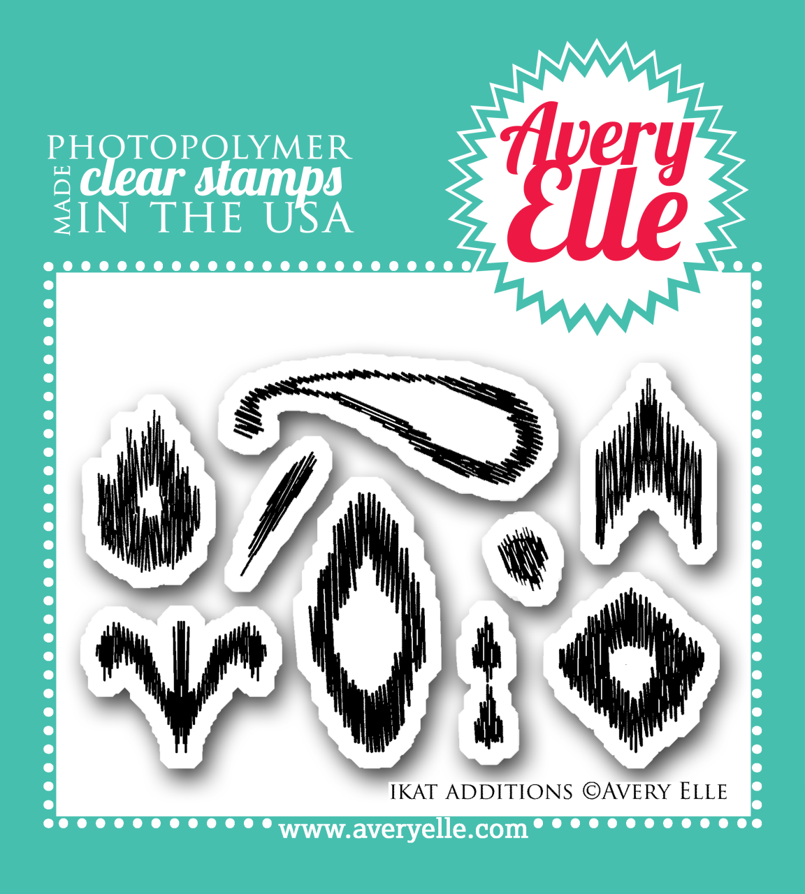 Our 2" x 3" Ikat Additions clear photopolymer stamp set may be mini in size, but it packs a lot of punch.  This set allows stampers to create even more Ikat patterns when used alone or with the coordinating Ikat clear photopolymer stamp set.