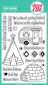 We love our 4" x 6" Home Sweet Home clear photopolymer stamp set. The sentiments and cute camper, teepee and igloo images in this set are fun, fresh and perfect for so many occasions.