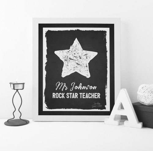 Rock Star Teacher Print in Black, with optional Australian-made white timber frame. Rock Star Teacher Print in Black, with optional Australian-made white timber frame.