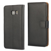 Black Genuine Leather Wallet Case For Samsung Galaxy S7 Edge - 1