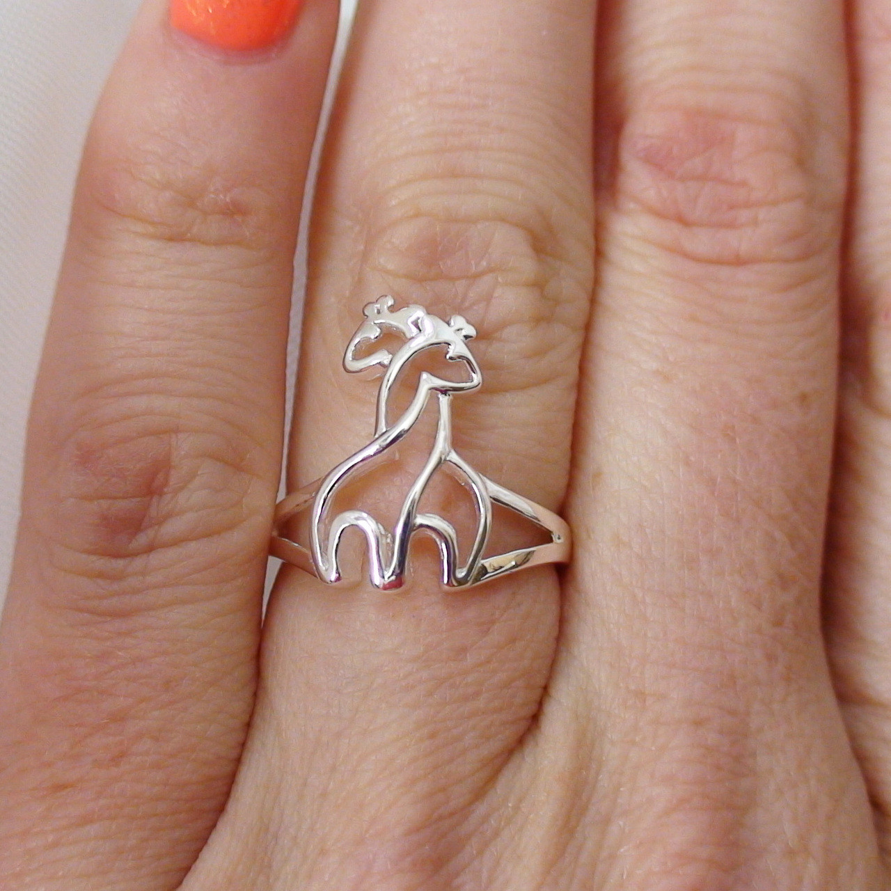 Sterling Silver Hugging Giraffe Ring