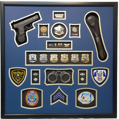 30" x 30" Police Shadow Box with Gun - Military Memories and More