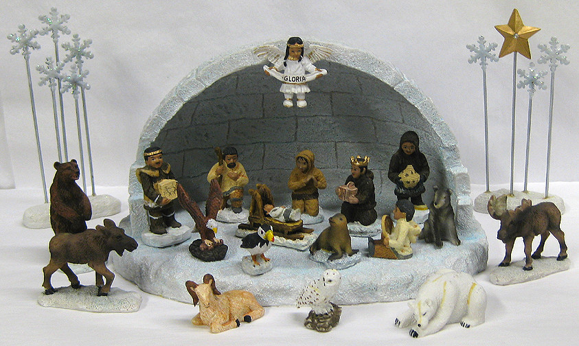 Alaska Nativity 22 Piece Set, resin nativity, eskimo nativity, alaska