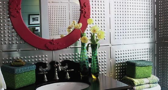 Tin Backsplash In a Bathroom Here is an image of a tin backsplash, actually it is Aluluminum becuase that won't rust.