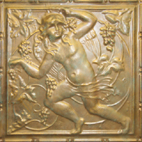2484 Aluminum Ceiling Tile with a design with a Cherub and Wine Grapes in Athenian Bronze and many other finishes is available at www.decorativeceilingtiles.net