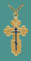 Cross SS/GP w/24" stainless/GP chain, Lg. St Olga style w/blue enamel, engr