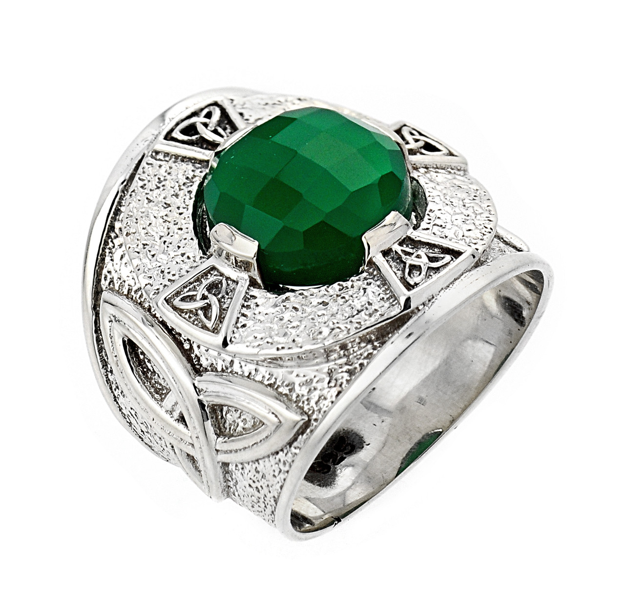 925 Sterling Silver Trinity Knot Band Men's Celtic Ring with Green Agate
