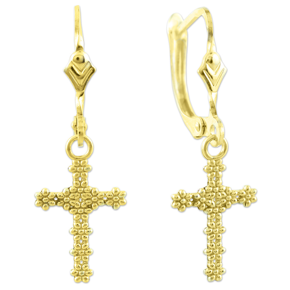 Gold Floral Cross Dangle Earrings eBay