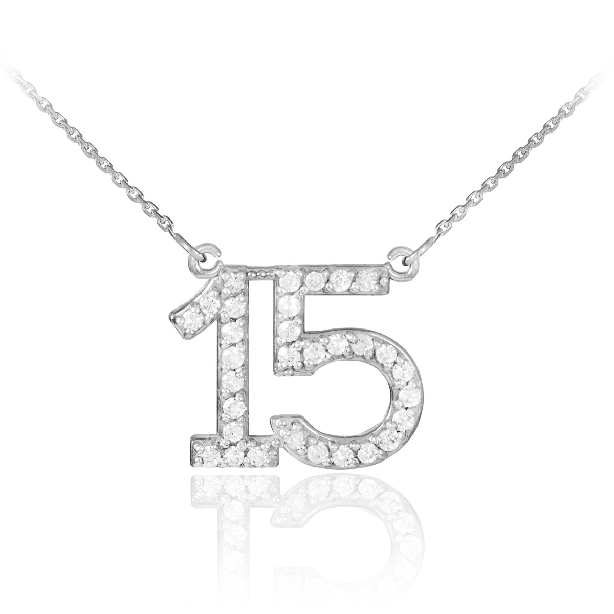 14K White Gold Quinceanera 15 Anos Diamond Necklace