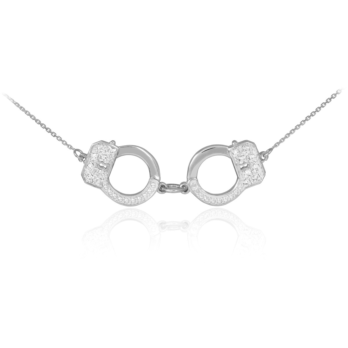 14k White Gold Handcuffs Necklace with Diamond Accents