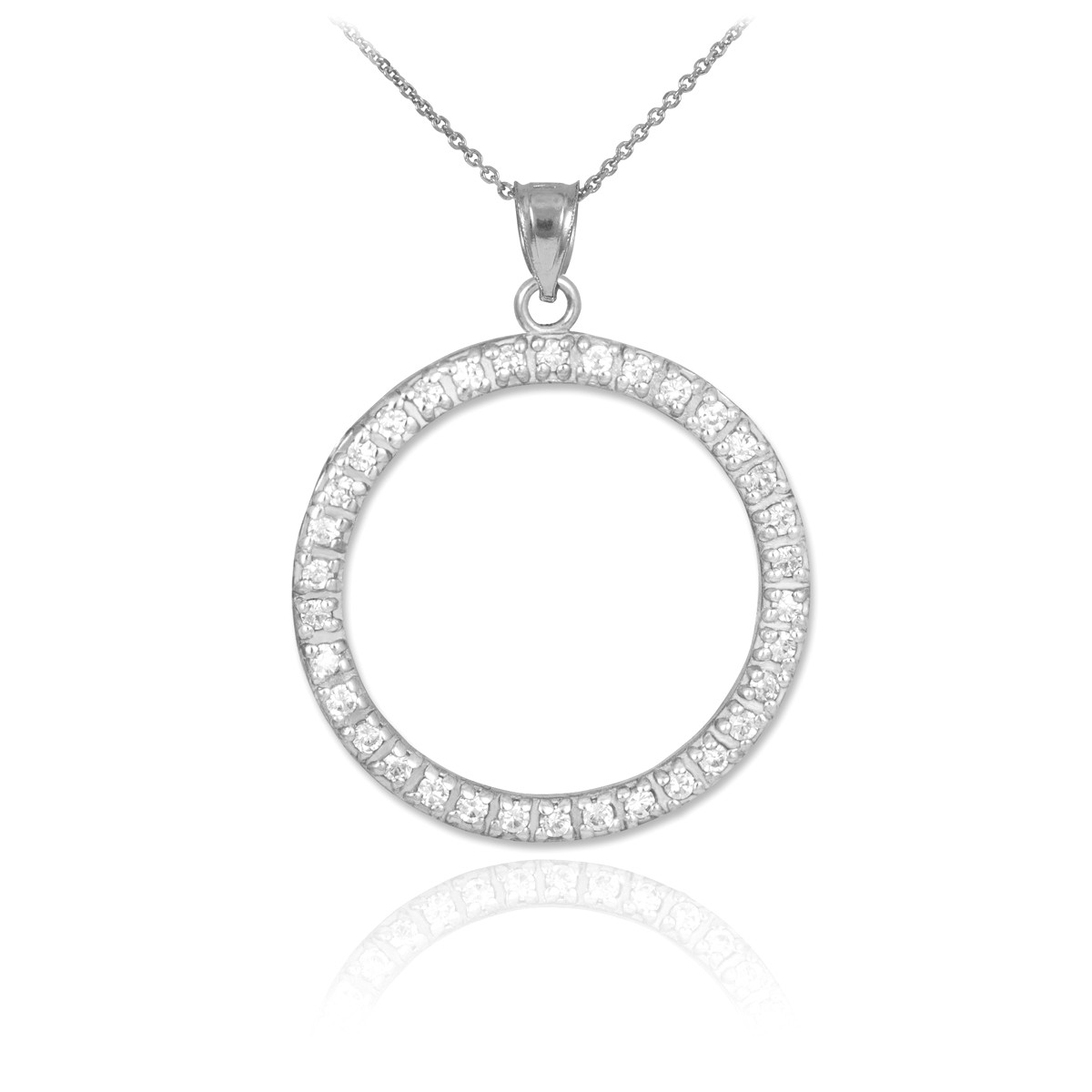 14K White Gold Eternity Circle of Life Diamond Pendant Necklace