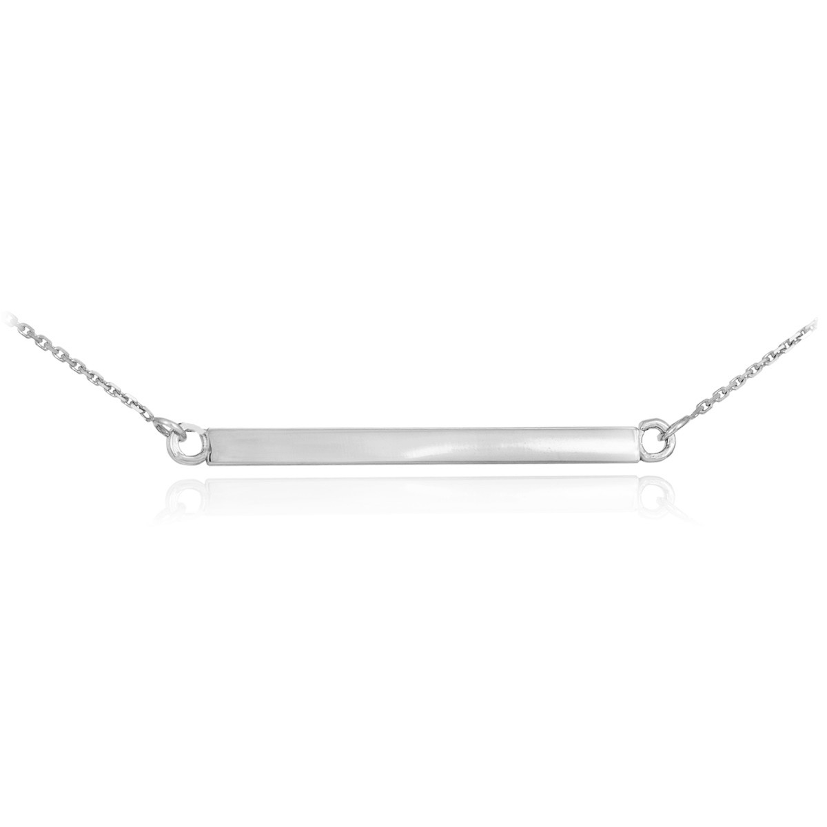 14K Solid White Gold Straight Bar Necklace