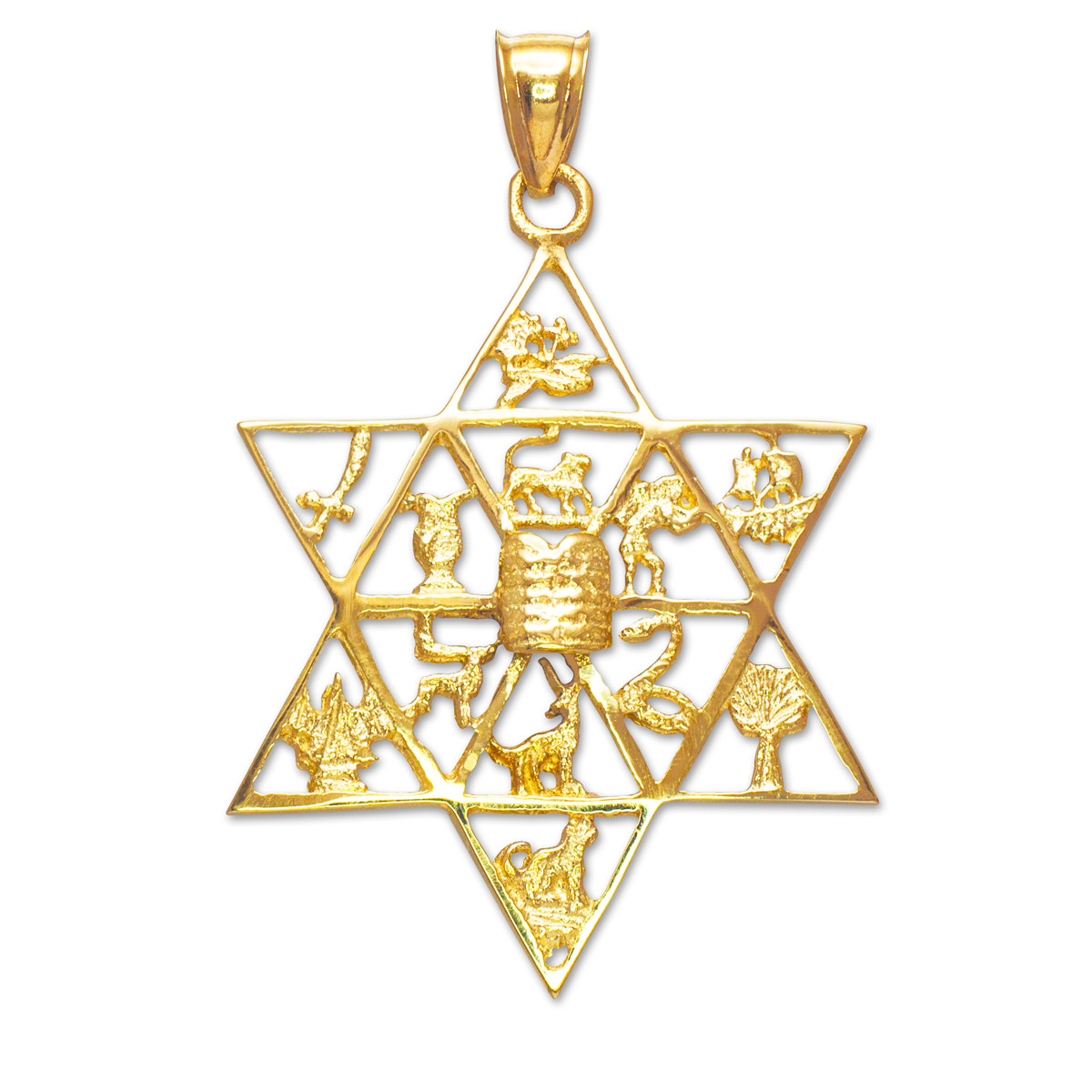 Details about Gold Star of David with Twelve Tribes of Israel Pendant