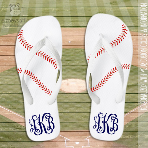 Baseball monogram flip flops