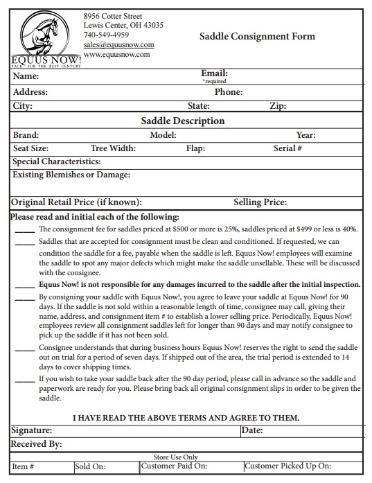 Sell Your Used Tack and Apparel The Consignment Shop Equus Now!