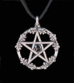 Oak Leaf Pentacle . Onyx Black Czech Glass . Pentacle Pewter Pendant
